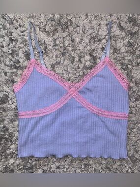 Lavender Ribbed Cami with Pink Lace Trim